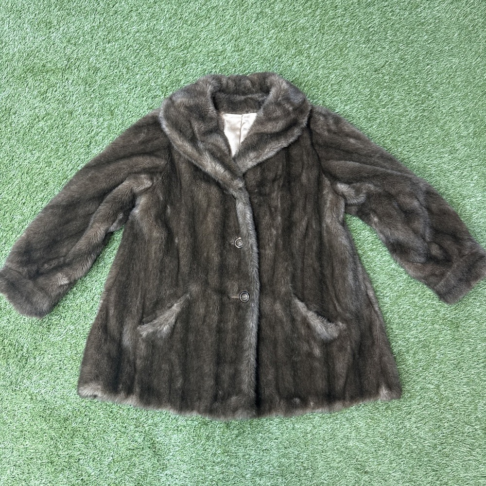 Mincara Russel Taylor Faux Fur Mink Jacket Womens Medium Brown Mob Wife Glam